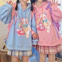 qweek harajuku kawaii oversized hoodie 2021 fashion japanese streetwear sweet femme candy pink kawaii cute cartoon print hoodies