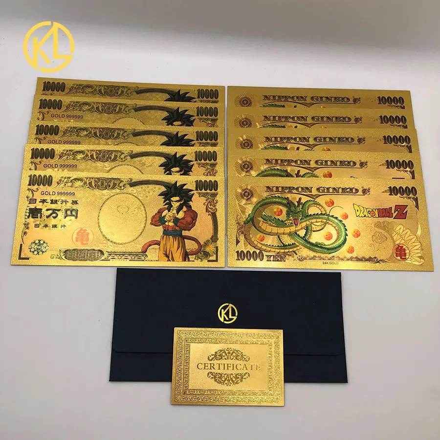HOT 10pcs/lot Classic Memory souvenir collection of Magician 24K gold Banknotes for game playing with COA and envelope - Цвет: Dragon Ball4