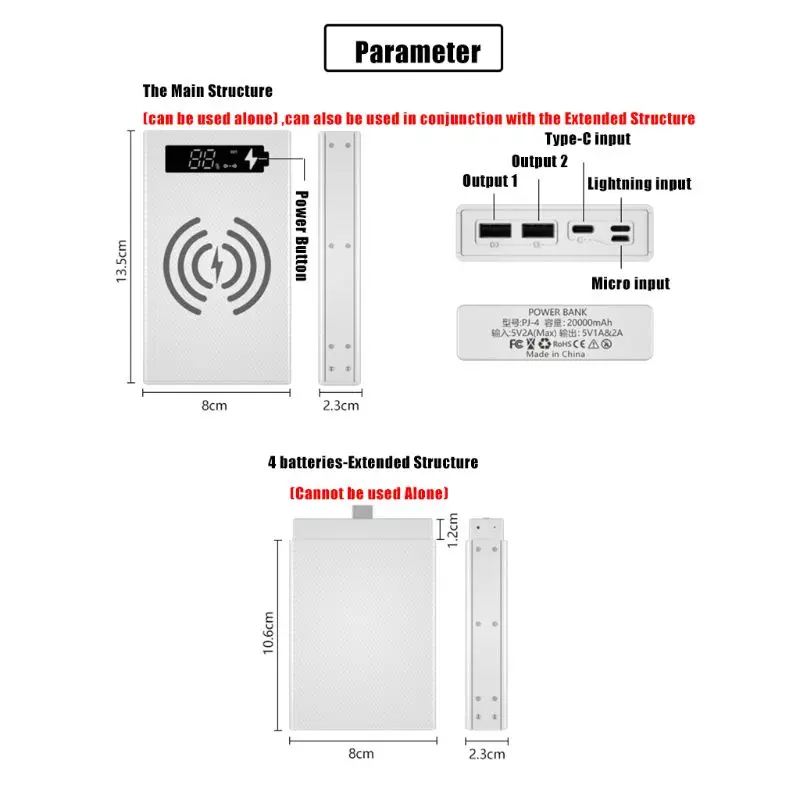 Spliced Combined DIY 18650 Battery Case Wireless Charging Power Bank Shell Portable External Box Powerbank Protector |