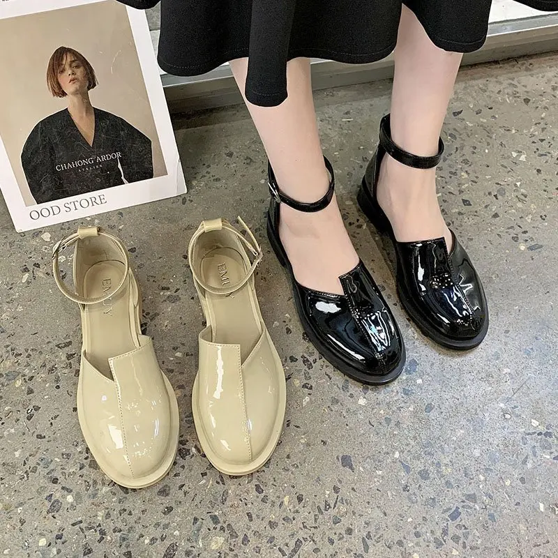 

Beige Heeled Sandals 2021 Summer Comfort Shoes for Women Mary Jane Buckle Strap Black Block Clear Retro Girls Low New Spring