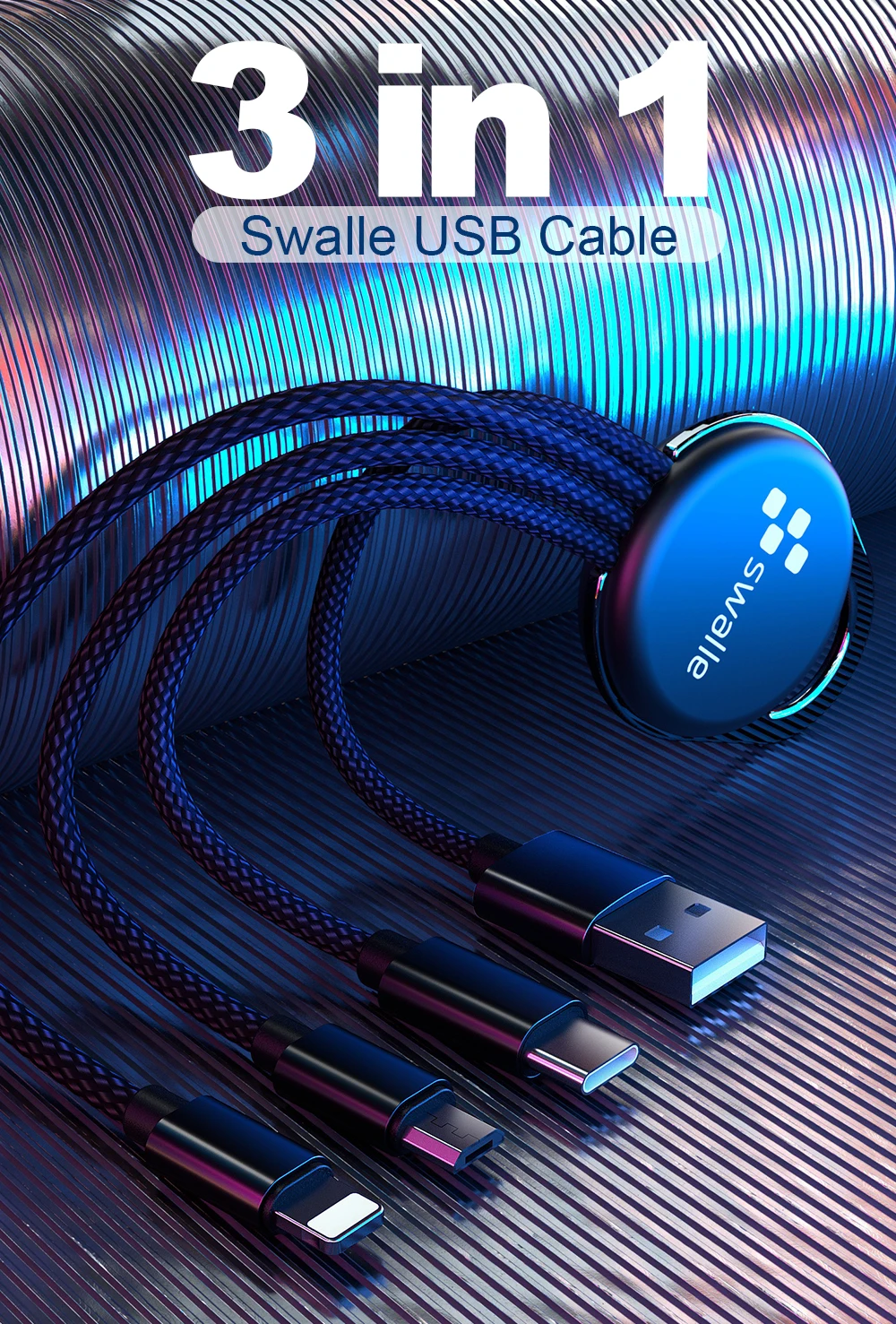 Swalle 3 в 1 USB кабель брелок короткий Micro usb type C мульти зарядное устройство кабель для Xiaomi huawei iPhone Быстрая зарядка