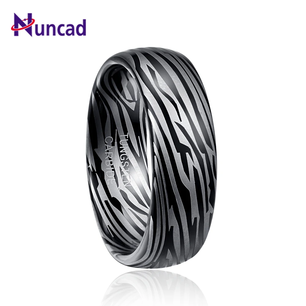 Nuncad Размер 7 12 ширина 8 мм купольное кольцо из Дамасского карбида вольфрама