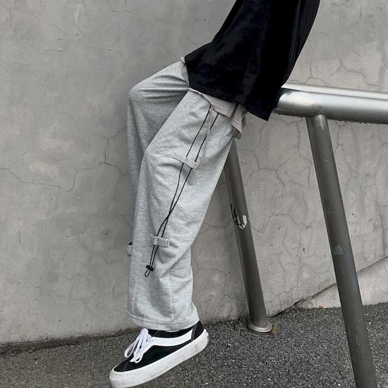 

Straight casual pants trousers sports wide-leg pants women's autumn clothing 2020 new retro simple design pants casual all-match