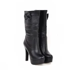 Большие размеры 9, 10, 11, 12; Сапоги; Женская обувь; Женские сапоги; Кожаные сапоги с бантом