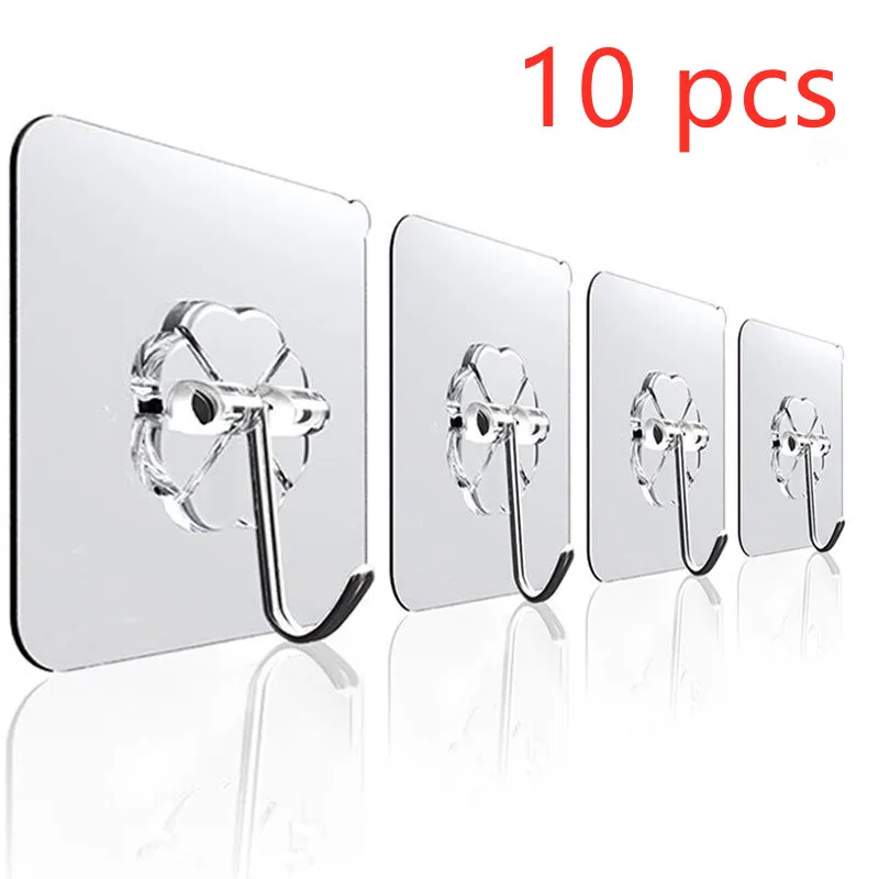 

10PcsTransparent Strong Self Adhesive Door Wall Hangers Rack Cup Sucker Kitchen Bathroom Hooks Suction Heavy Load Suction Hook