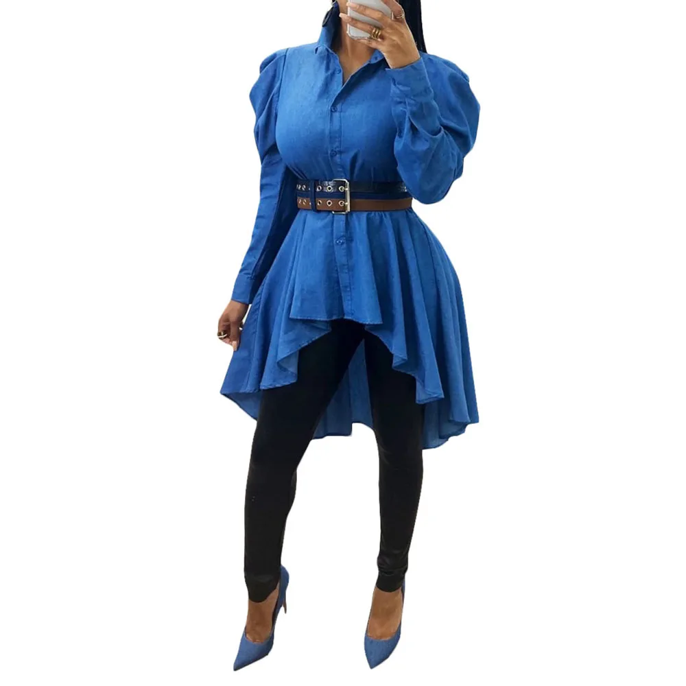 Синие джинсовые женские длинные рубашки блузки весенние тонкие африканские 2020