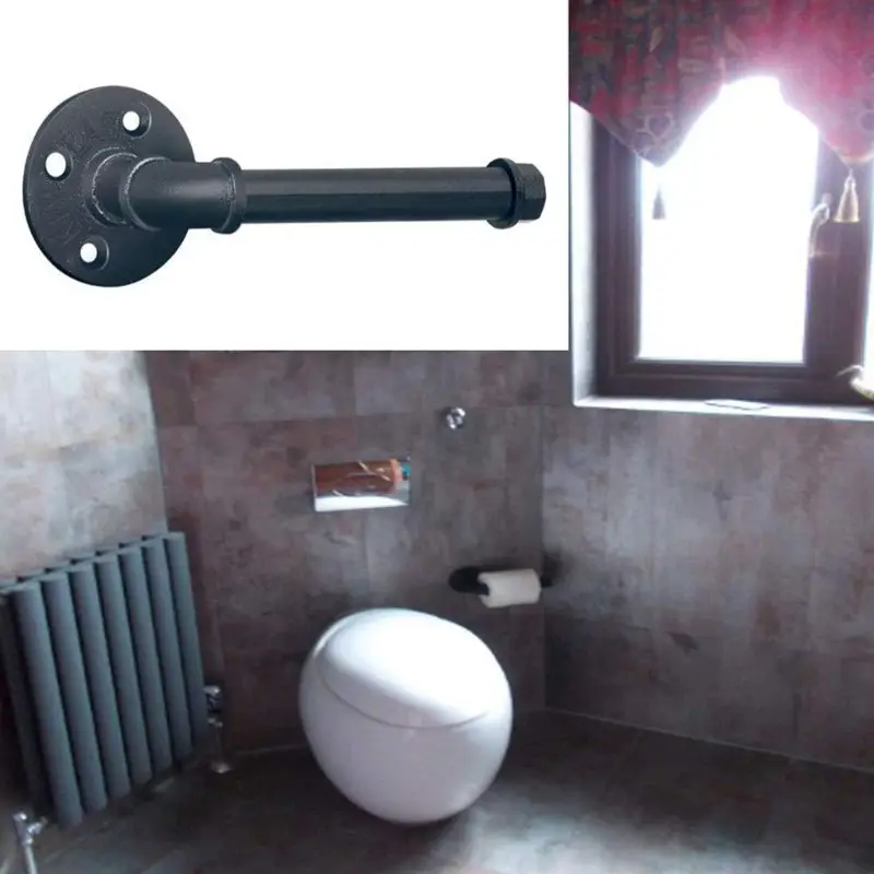 

Simple Vintage Style Wall Mounted Toilet Paper Holder Industrial Design Roll Tissue Pipe Stand Phone Shelf Towel Racks
