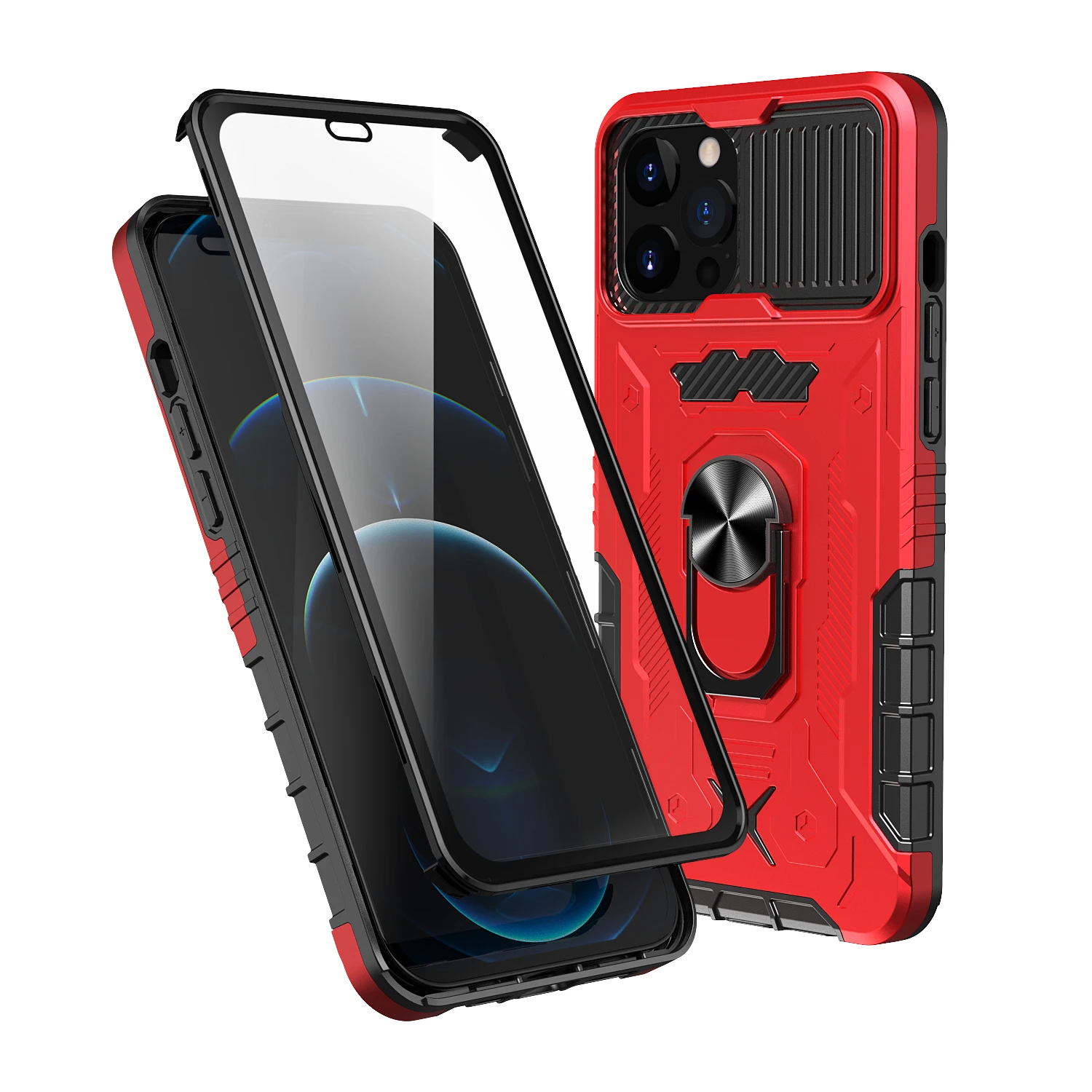 

360 Full Body Protect TPU Case For iPhone 13 12Pro Max Magnetic Ring Stand Shockproof Armor Silicon Back Screen Protection Cases