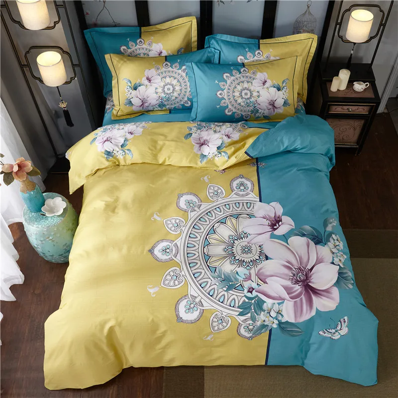 

Комплект постельного белья из 4 предметов, утолщенный хлопковый комплект постельного белья с цветочным принтом и начесом, Новое поступлени...