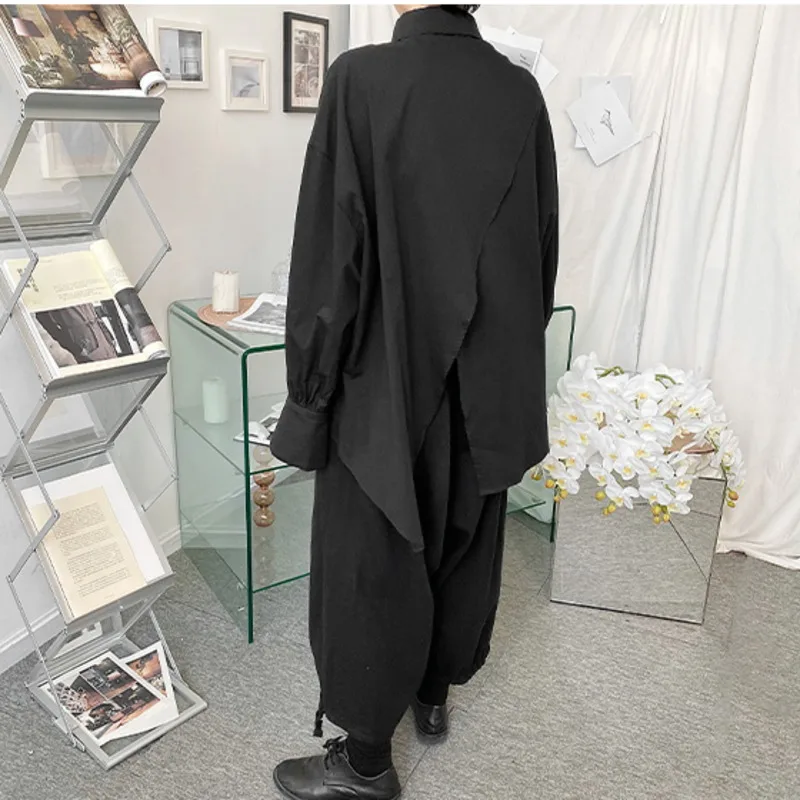 

IEFB Spring New Men's Niche Asymmetric Design Long Sleeve Shirts Deconstruction Loose Back Split Irregular Oversize Blouse Y6129