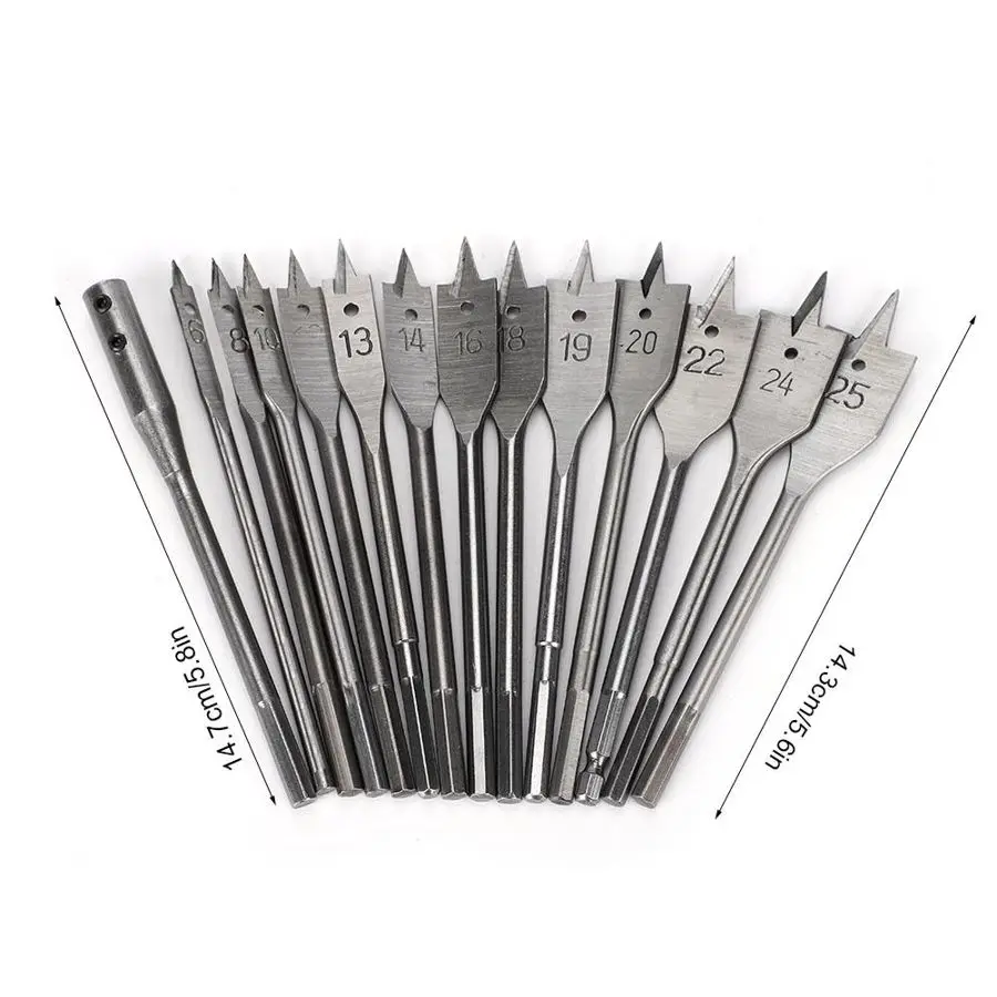 

15 Pcs Spade Drill Bit Set Paddle Flat Bits With Hex Shank for Woodworking table drill DC and AC electric drill