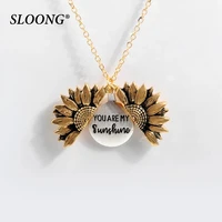 2019 new women gold necklace you are my sunshine open locket sunflower pendant necklace men gifts free dropshipping