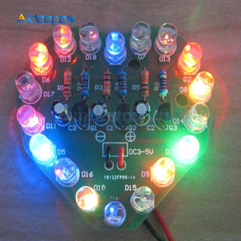 DC 3 V-5 V DIY набор в форме сердца наборы ламп освещение для велосипеда набор макет светодиодный электронный производство DIY наборы Три цвета в форме сердца d
