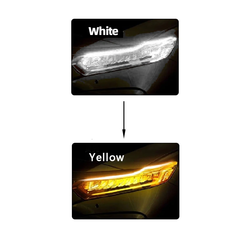 White to Yellow 2 шт. Автомобильный светодиодный Стайлинг сигнал поворота DRL направляющая полоса двухцветная дневные ходовые огни Автомобильные фары декоративные аксессуары - Испускаемый цвет: White to Yellow