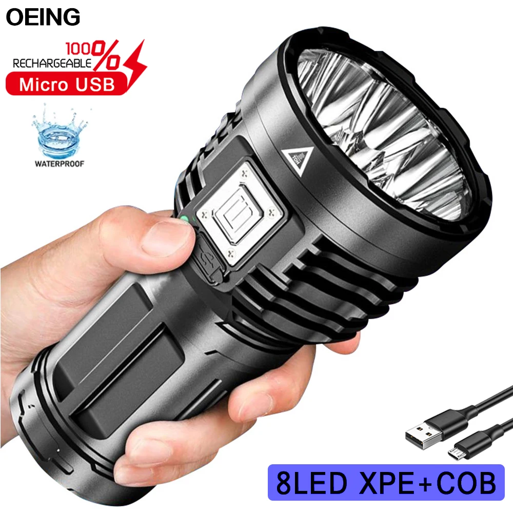 

XPE+COB LED Flashlight Portable USB Rechargeable Led Torch Small Searchlight Built-in Battery Spotlight for Fishing Lantern Lamp
