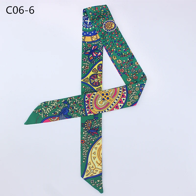 Тонкий длинный шарф женский шейный платок с принтом галстук ручкой аксессуары