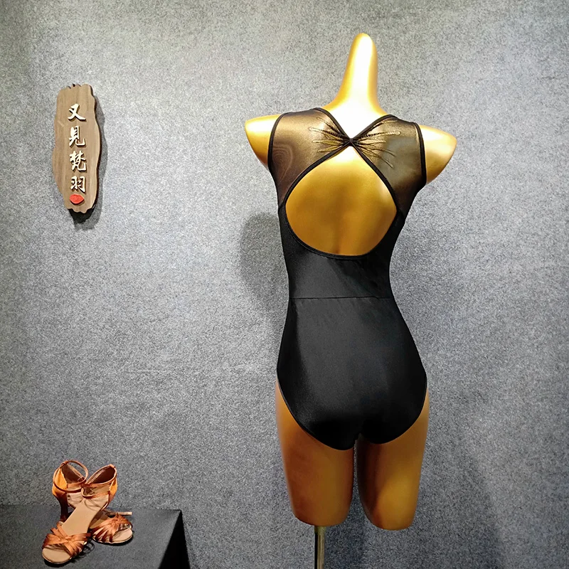 Женский комбинезон для латиноамериканских танцев черный купальник на липучке с