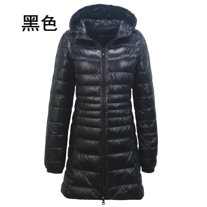 WEPBEL, S-7XL, зимние куртки, женские, белые, утиный пух, длинная куртка, женские, с подкладкой, с капюшоном, парки, ультра-светильник, портативные пуховики - Цвет: Черный