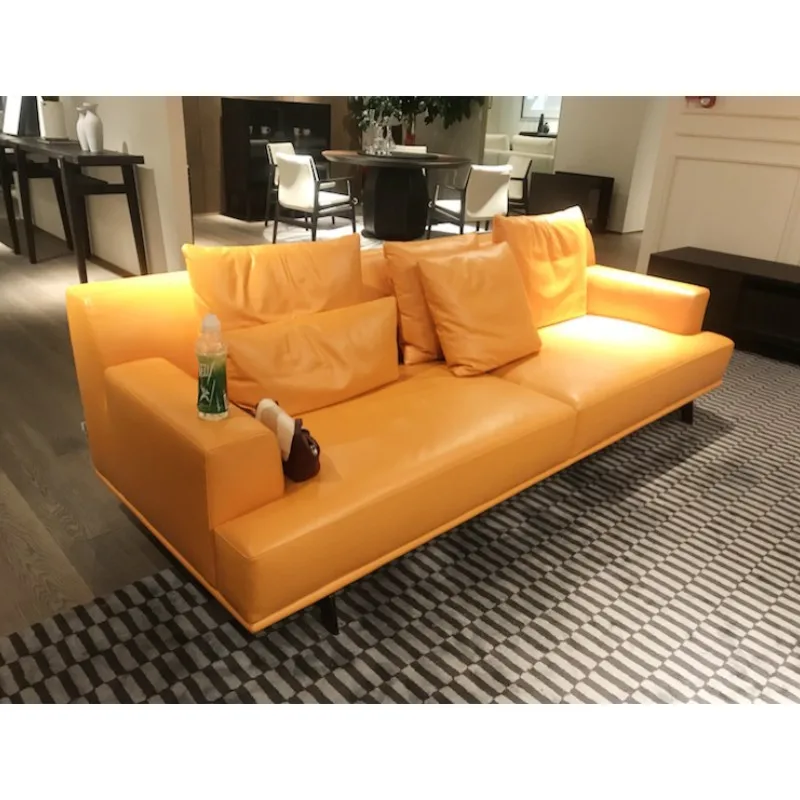 Italian minimalist leather sofa creative yellow living room luxurious down comfortable | Living Room Sofas