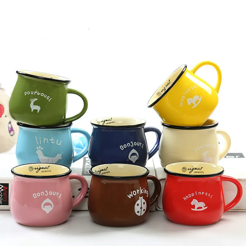 

Zakka Retro Ceramic Cup Creative European Style Breakfast Mug Enamel Milk Cups Cute Mugs Animal Picture Coffee Cup Lovely Gifts