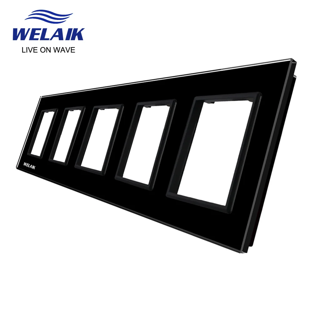 WELAIK EU 5Frame 364*80mm White Wall Socket Outlet Square Hole Crystal Tempered Glass Panel Only DIY Parts A58W1 | Обустройство дома