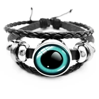 evil eye bracelet glass cabochon black leather snap button unicorn children bracelet men and women jewelry gift