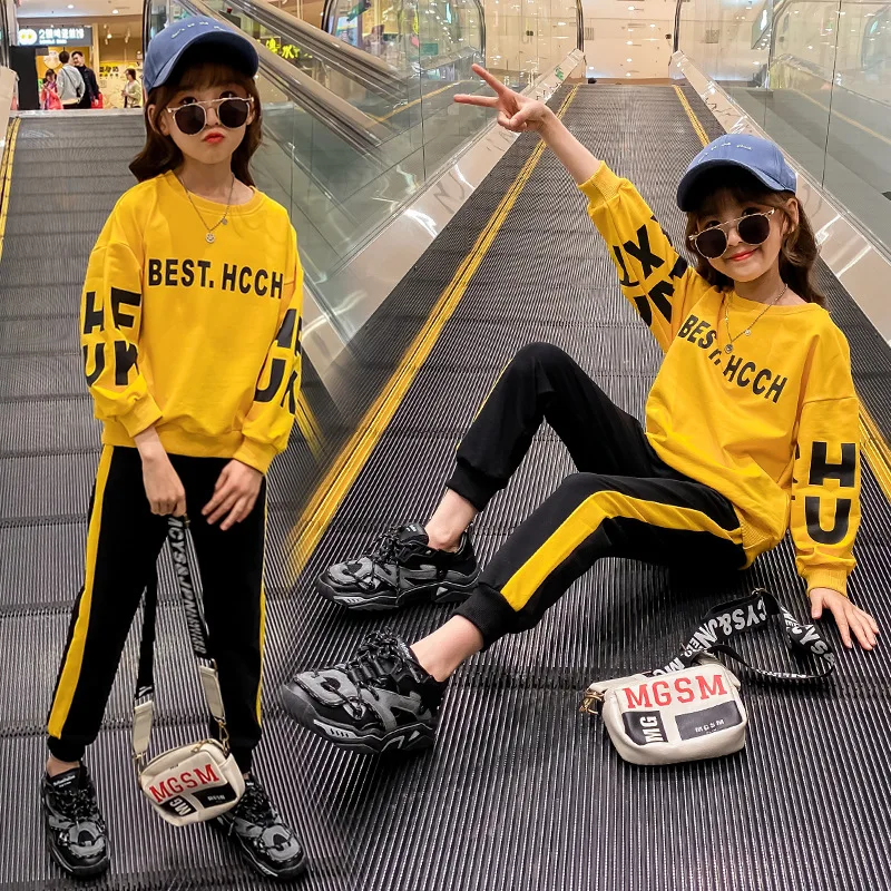 Модная детская одежда для девочек 4 6 8 10 12 лет новая спортивная из двух предметов