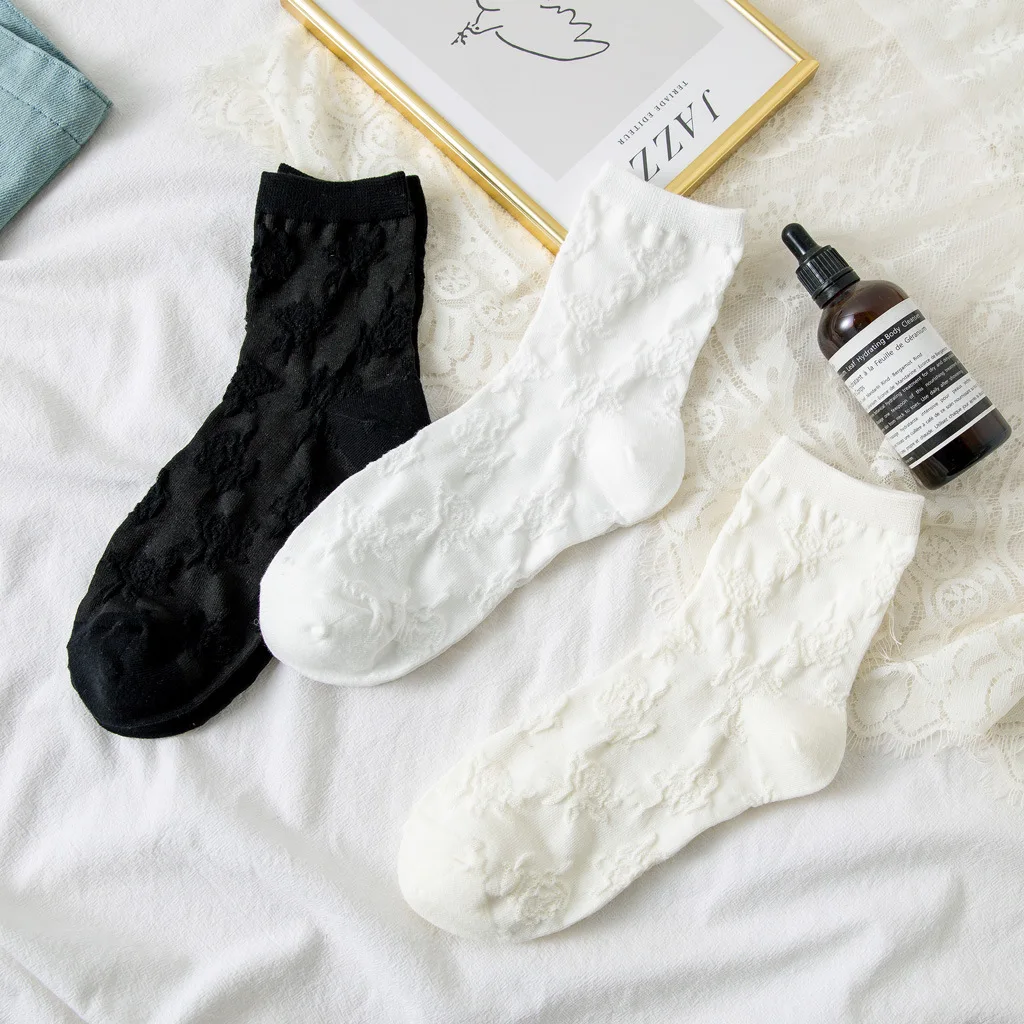 

Носки женские трикотажные с 3D-принтом роз, белый черный бежевый розовый Rugosa, винтажные модные мягкие хлопковые кружевные с цветочным принто...