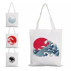 Японские холщовые сумки с рисунком волны и солнца, большая пляжная сумка Xxl, сумка для покупок с четырьмя колесами, Хлопковая Сумка-тоут, Корейская Готическая ткань для женщин