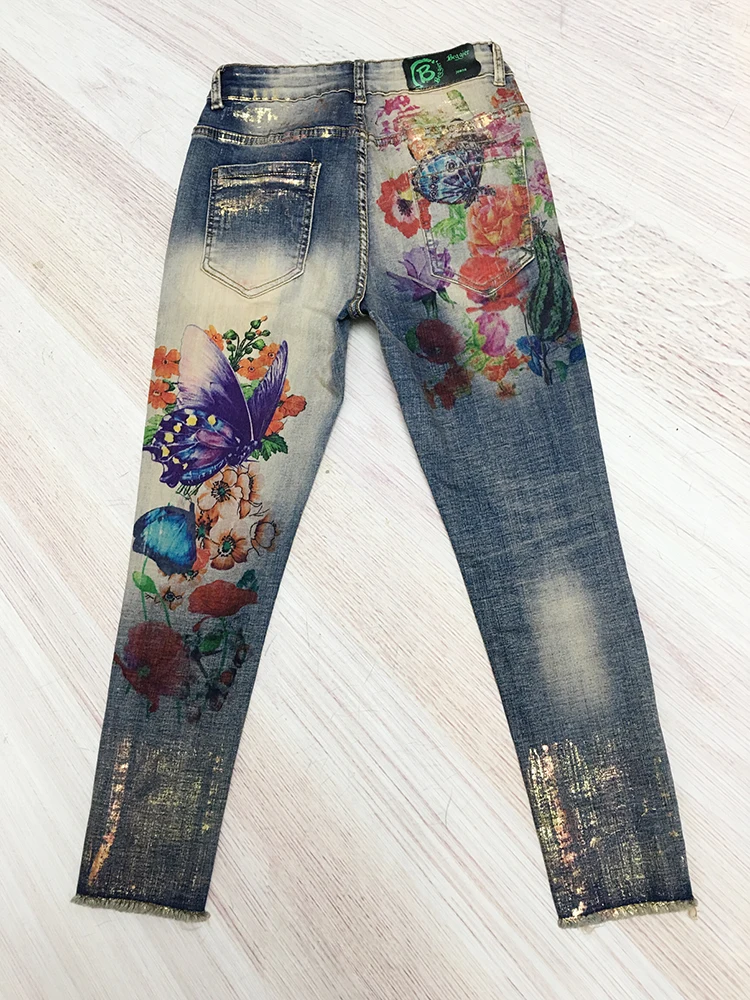 

Denim Pants Painted Bronzing Jeans Woman 2019 Spring Autumn New Women Ins Super Fire Fashion Printing Jeans Female Trousers