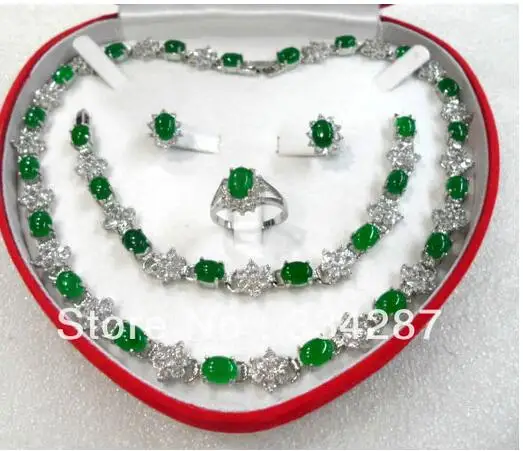 green silver Красный/синий/фиолетовый циркон серьги браслет кольцо/necklae нефритовый кристалл - Цвет камня: green silver