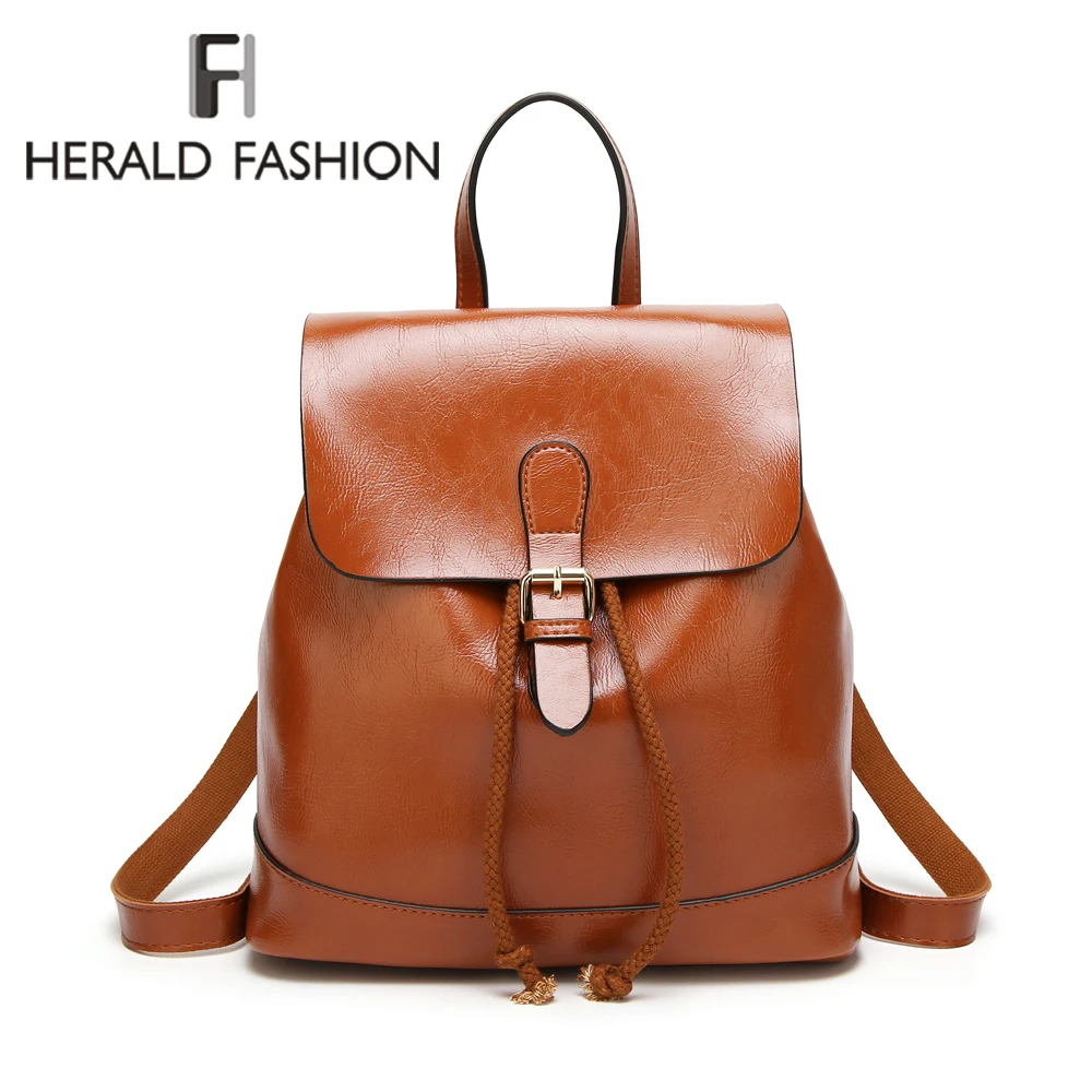 

Herald Fashion Women Backpacks Quality Pu Leather School Backpacks for Teenage Girls Preppy Style Shoulder Bag Daypack for Women