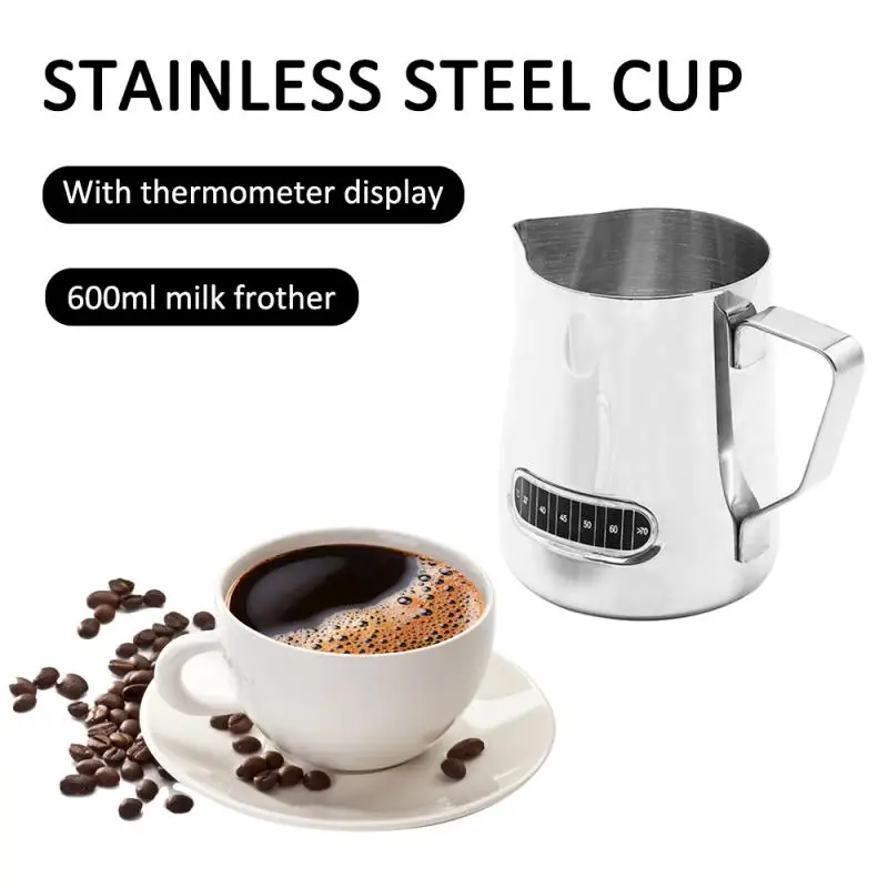 

500ml/17oz Stainless Steel Milk Foaming Jug with Thermometer Pull Flower Cup Milk pot Milk Frothing Frother Pitcher Coffeeware Q