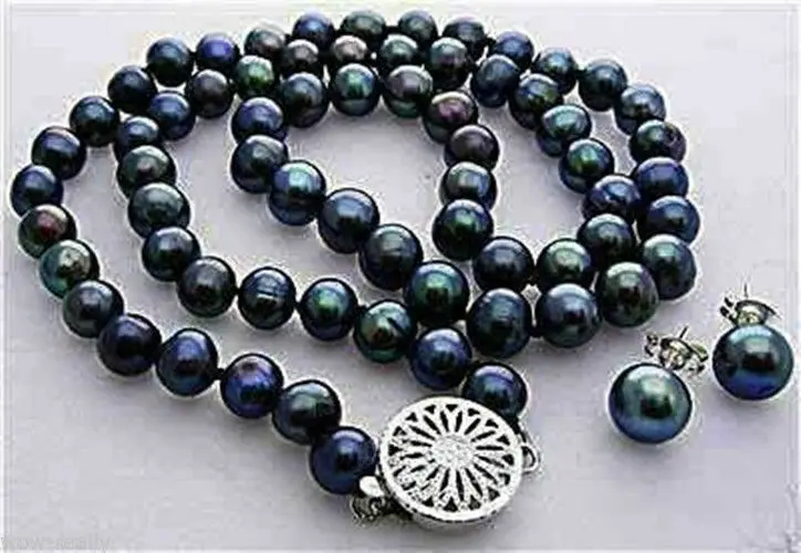 

Charming! 7-8MM Black Freshwater Pearl Necklace Earring 17.5''