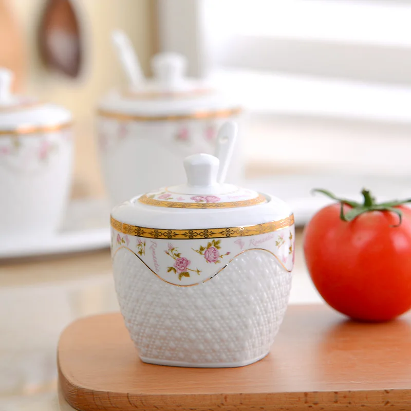 3 шт./компл. горшок для приправ Белая Керамическая сахарница со стеклянной