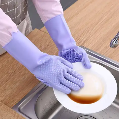 1 пара волшебных силиконовых посудомоечный скребок для мытья посуды резиновые перчатки для уборки кухни