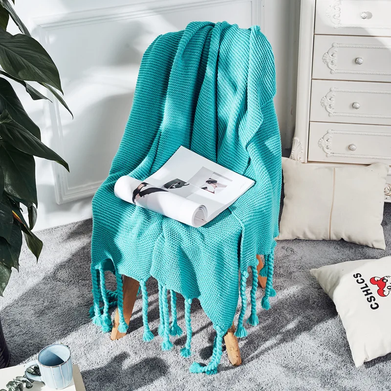 Скандинавский чистый цвет с кисточкой нить одеяло ручной вязки диван пледы s для