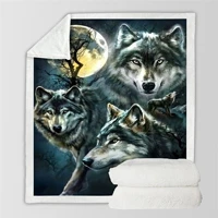 plstar cosmos moon wolf fleece blanket 3d print sherpa blanket on bed home textiles dreamlike style 2