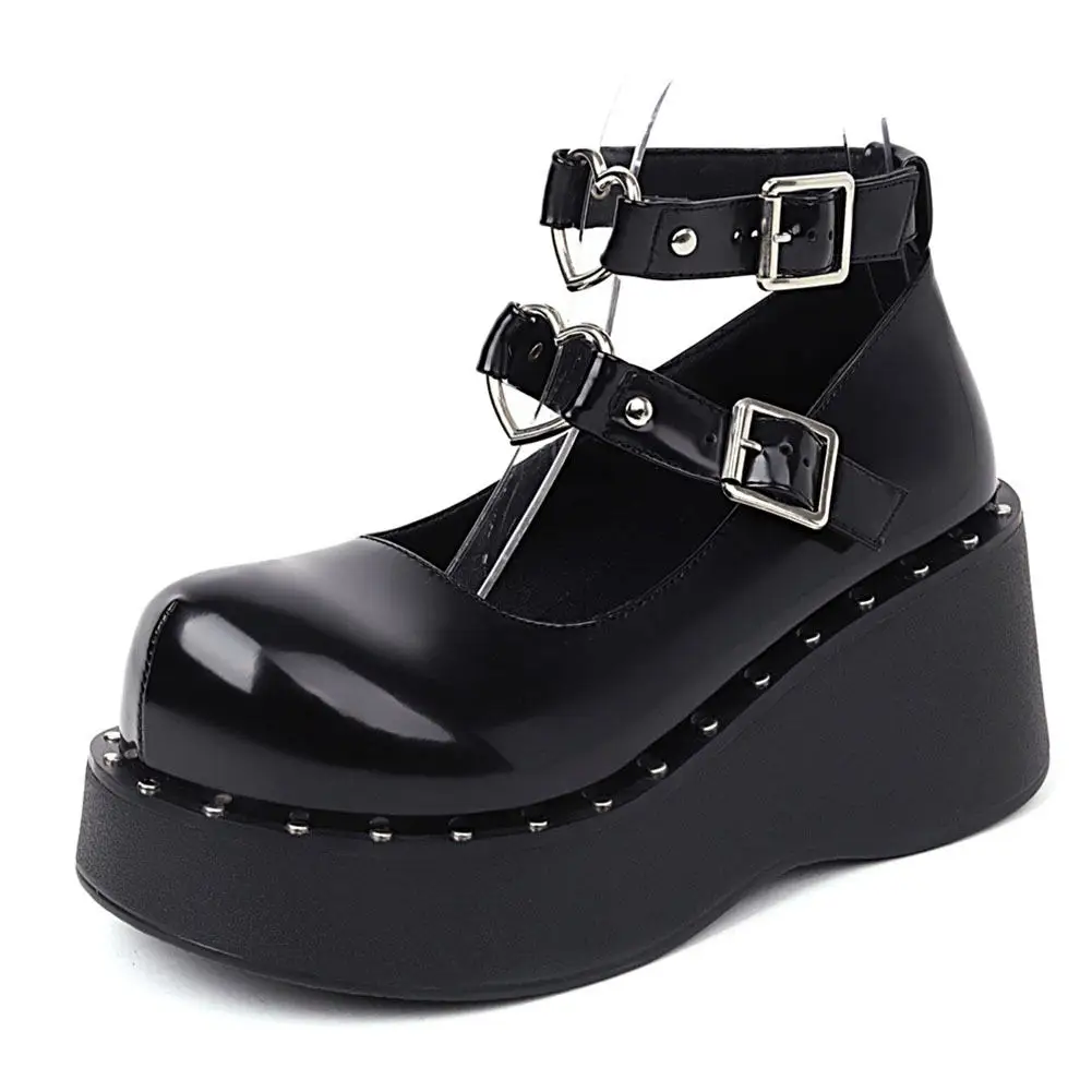 2021 Fashion Female Mary Janes Pumps Wedges Round Toe Buckle Strap Med Heel Summer Sweet Casual Woman Shoes Large Size 43