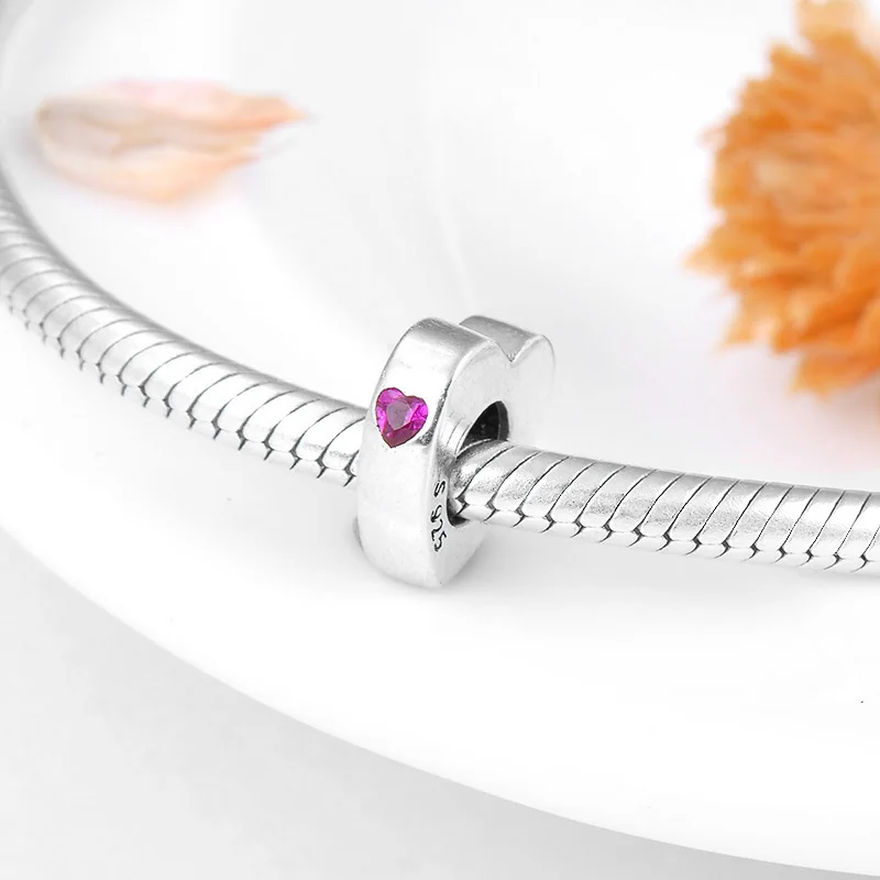 Бусины-шармы женские из серебра 925 пробы с розовым сердцем | Украшения и