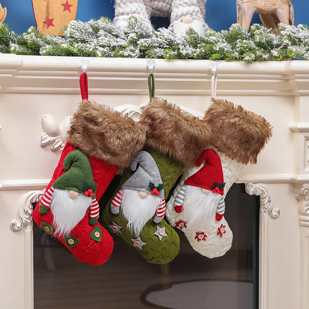 Большие рождественские чулки вязаные безликие Санта гном кукольный носок