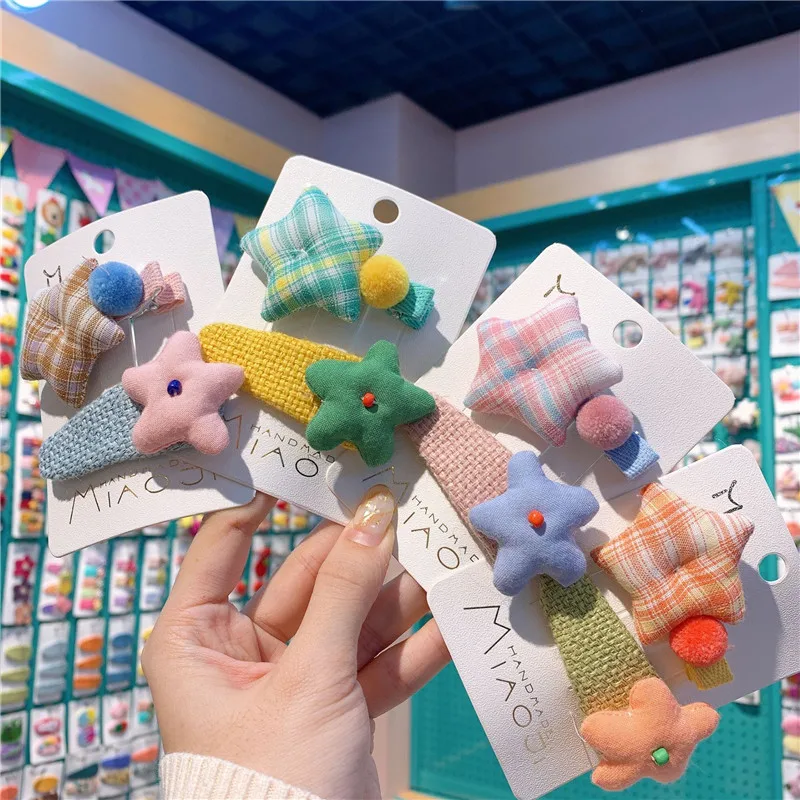 

New Korean Pentagram Check Hair Clip Candy Color Children BB Clip Headdress Set