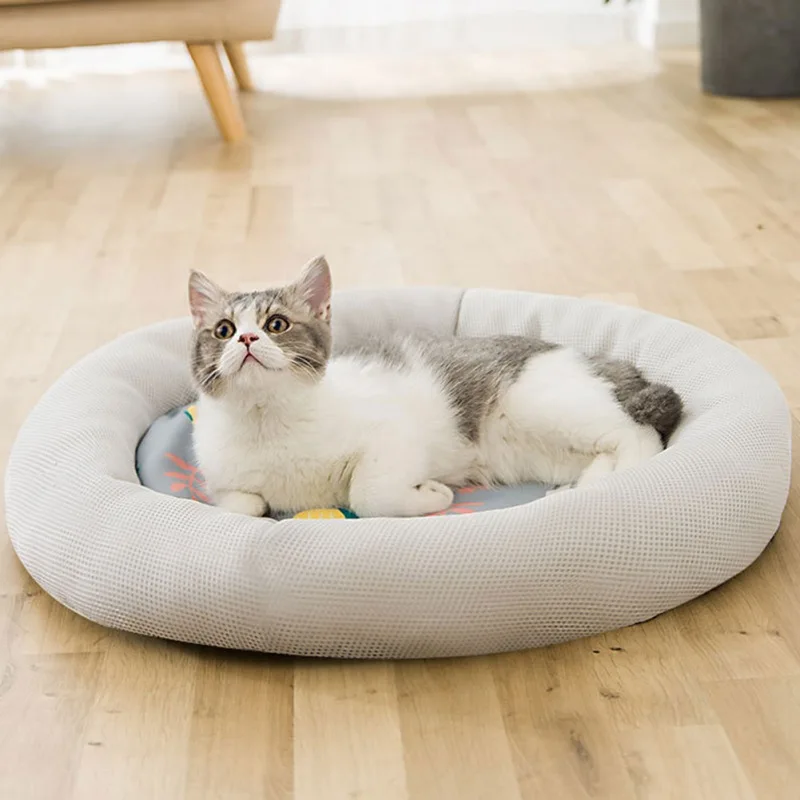 

Summer Cooling Cat Mat Round Cotton Cat Bed House Dog Sleeping Mat Pad Nest Kennel Pet CushionTeddy Chihuahua Breathable Pad