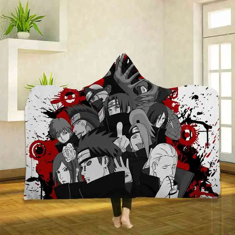 Одеяло с капюшоном и 3D принтом аниме Наруто удобное теплое флисовое постельное