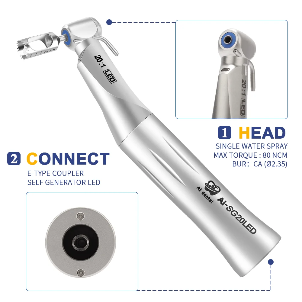 AI-X-DSG20LED/SG20LED/G20LED/G25LED Dental Handpiece Low Speed Self-generator LED Contra Angle Supply Consumables Equipments