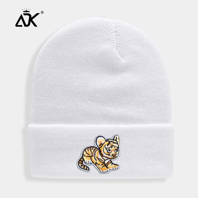 Шапки в виде тигра Kawaii Beanie унисекс вязаная осенне-зимняя шапка рубчик с манжетами