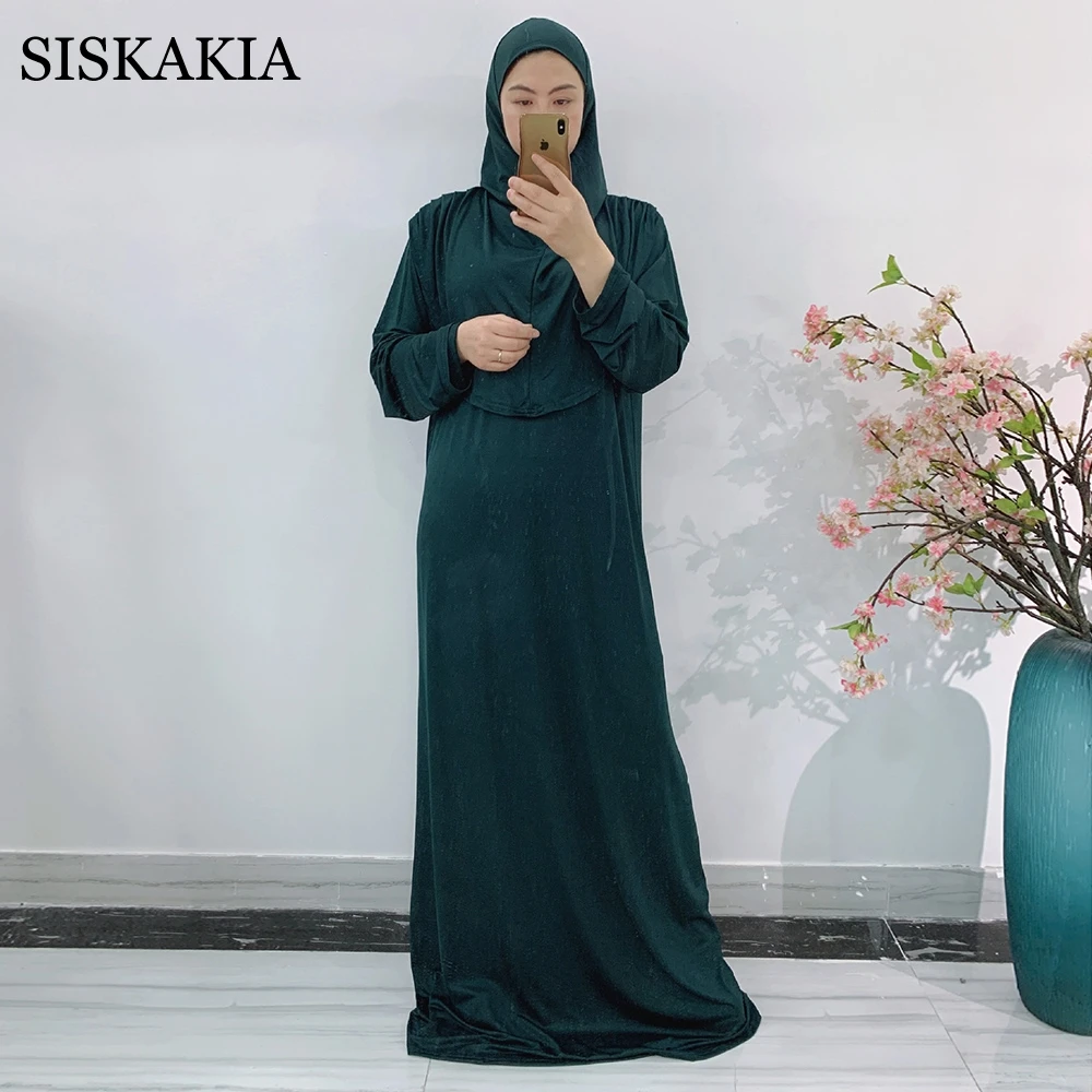 

Мусульманское платье-Абая Siskakia в стиле химар, мусульманский халат для поклонения, однотонный молочный шелк, Арабская одежда из Дубая, ИД Мал...
