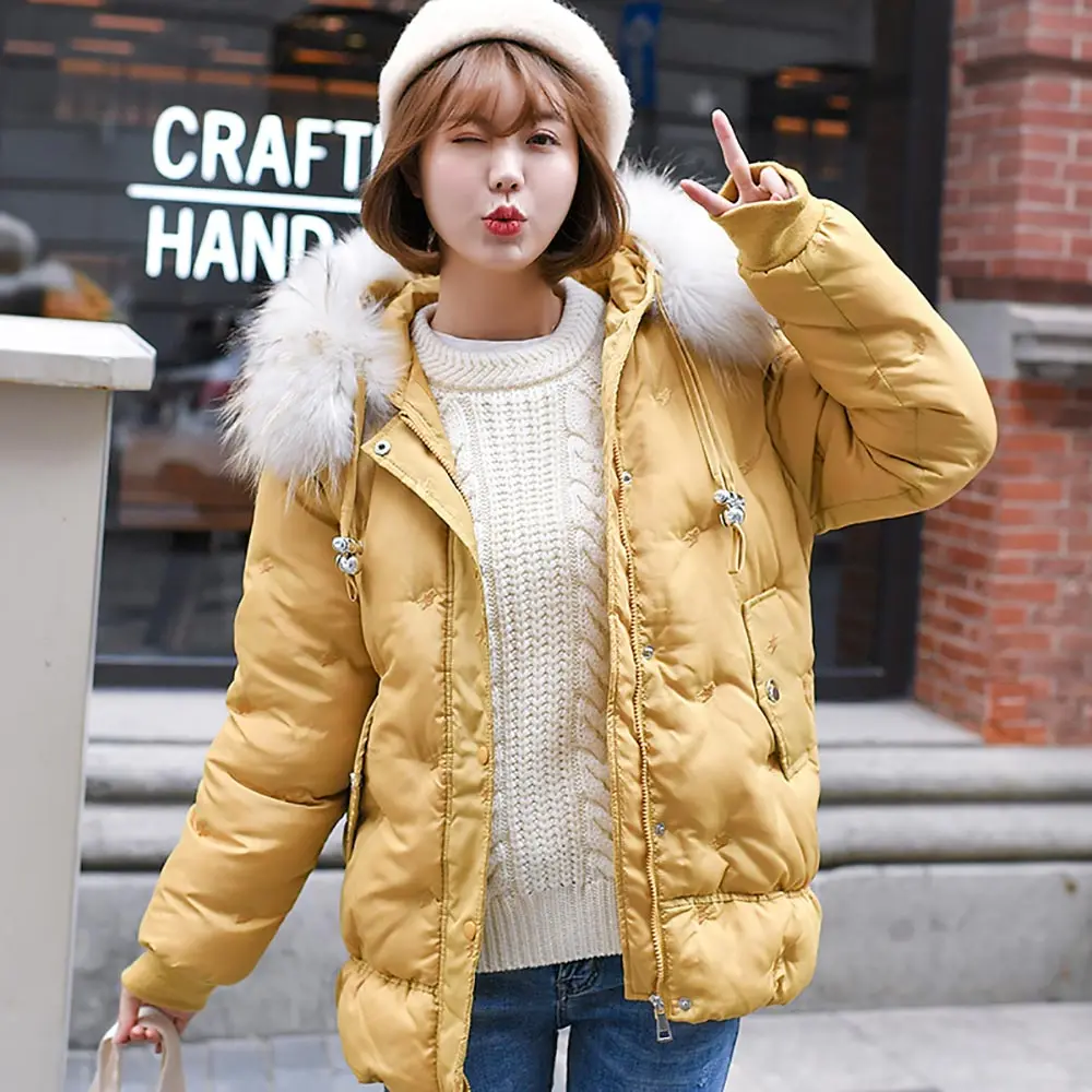 M 4XL плюс размер меховой воротник с капюшоном зимняя куртка женская парка пальто