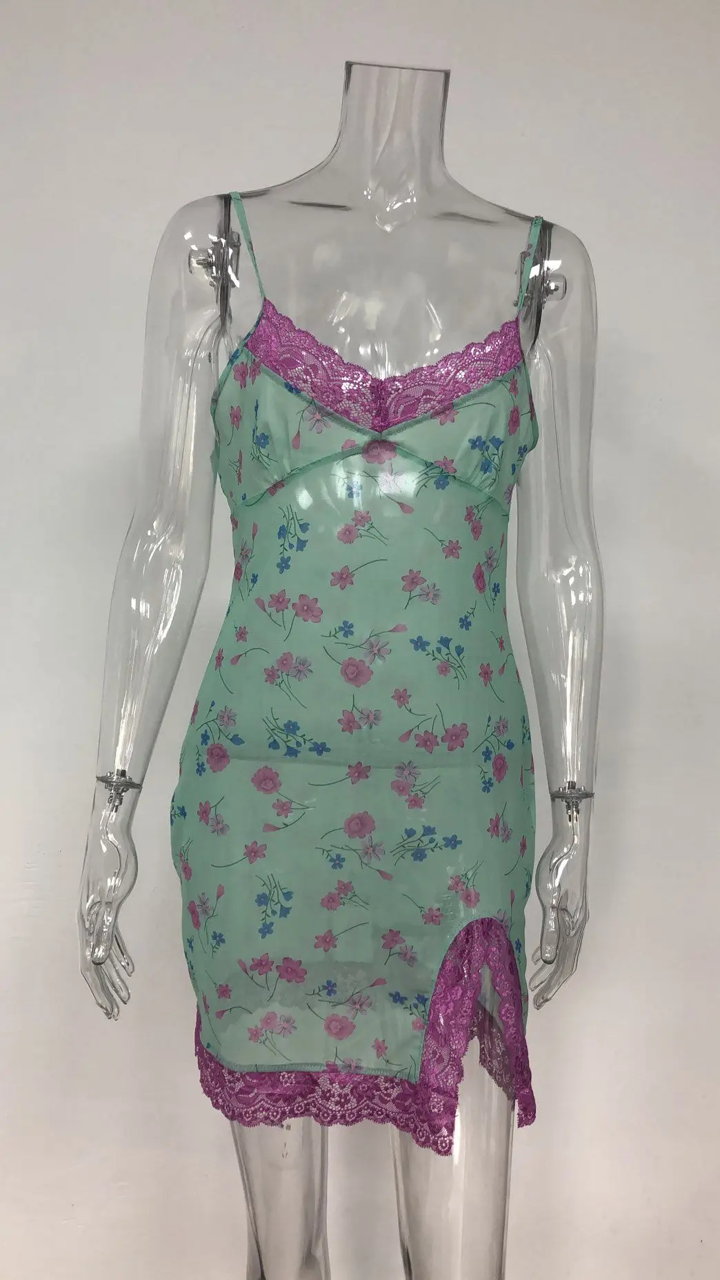 Разделение кружевное платье с цветочным рисунком для женщин пикантные V образным