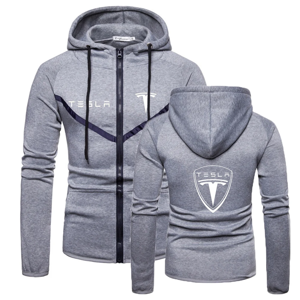 

Unisex TESLA Zipper Brand Hoodies Men Fitness Sweatshirts Solid Color England Style Muscle Sportswear Coat